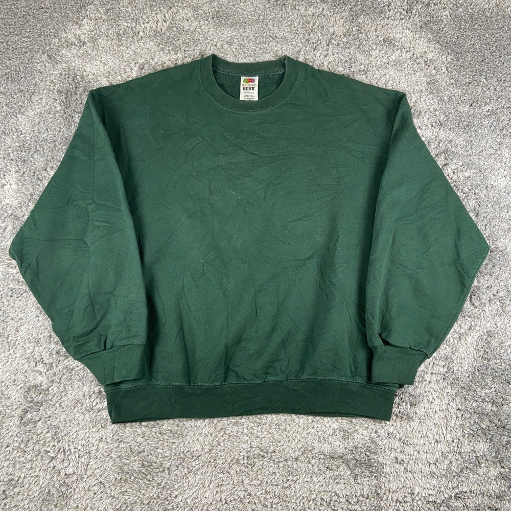 Vintage‎ Fruit of the Loom Sweatshirt Mens XL Green Crewneck Best Solid Plain
